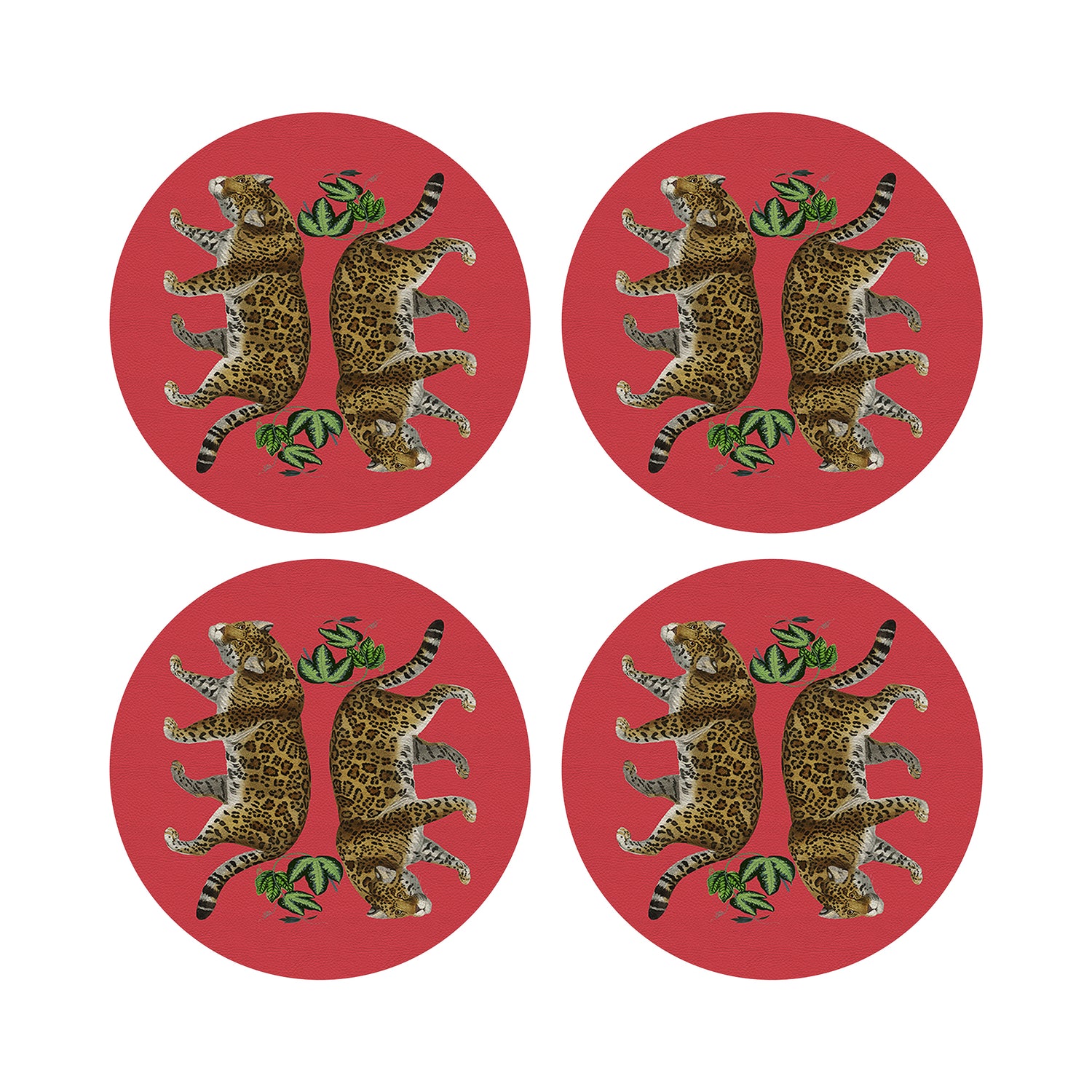 Leopard Seeing Double Crimson 16&quot; Round Pebble Placemats, Set of 4 - nicolettemayer.com
