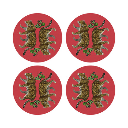 Leopard Seeing Double Crimson 16&quot; Round Pebble Placemats, Set of 4 - nicolettemayer.com

