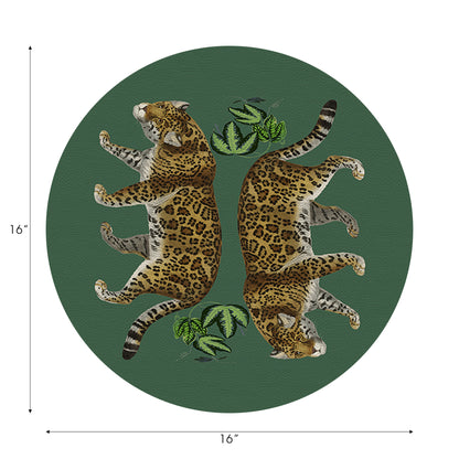Leopard Seeing Double Evergreen Vegan Leather Round Pebble Placemat