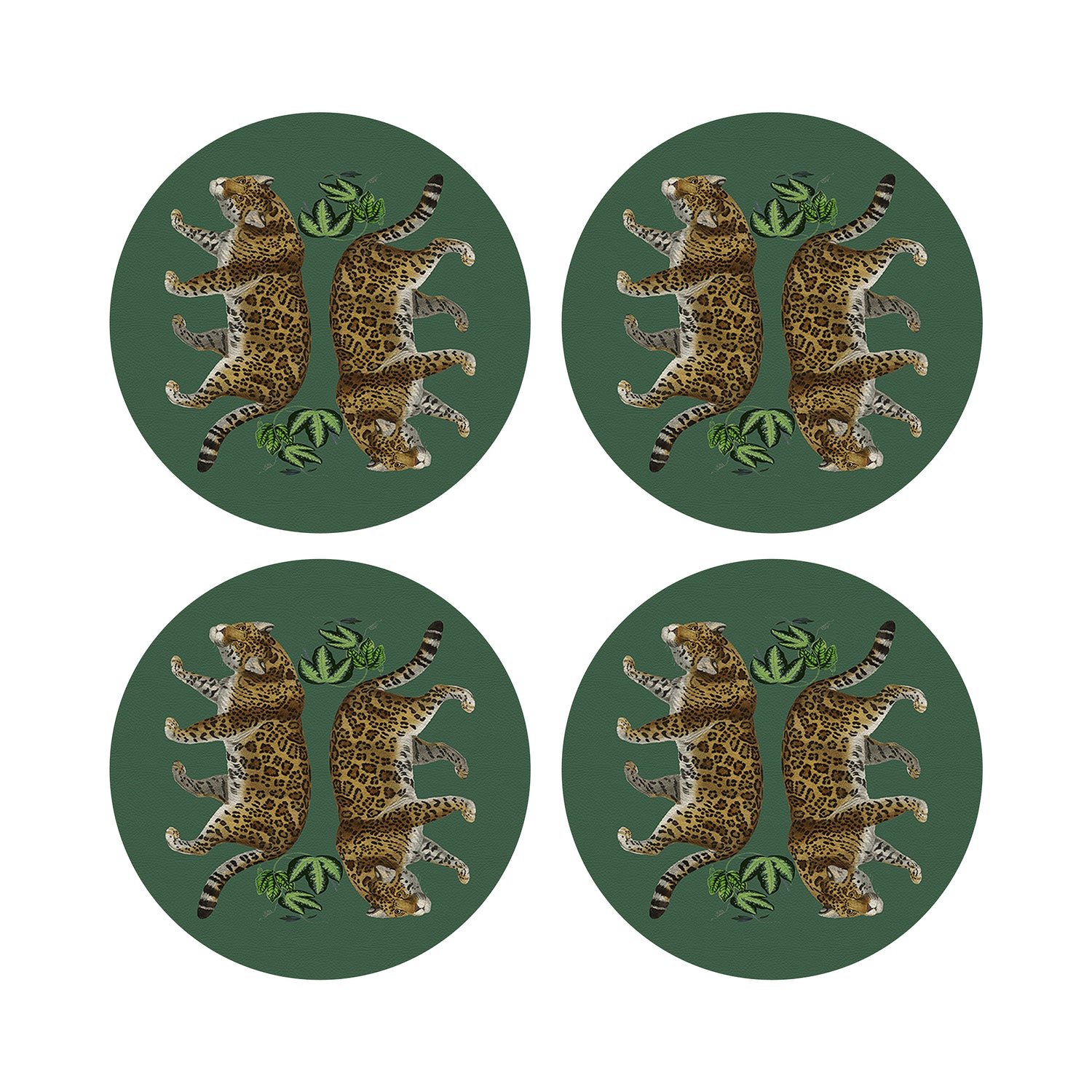 Leopard Seeing Double Evergreen 16&quot; Round Pebble Placemats, Set of 4 - nicolettemayer.com
