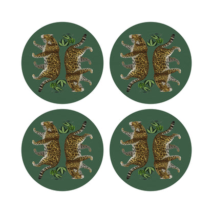 Leopard Seeing Double Evergreen 16&quot; Round Pebble Placemats, Set of 4 - nicolettemayer.com
