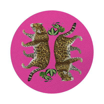 Leopard Seeing Double Hot Pink 16&quot; Round Pebble Placemats, Set of 4 - nicolettemayer.com
