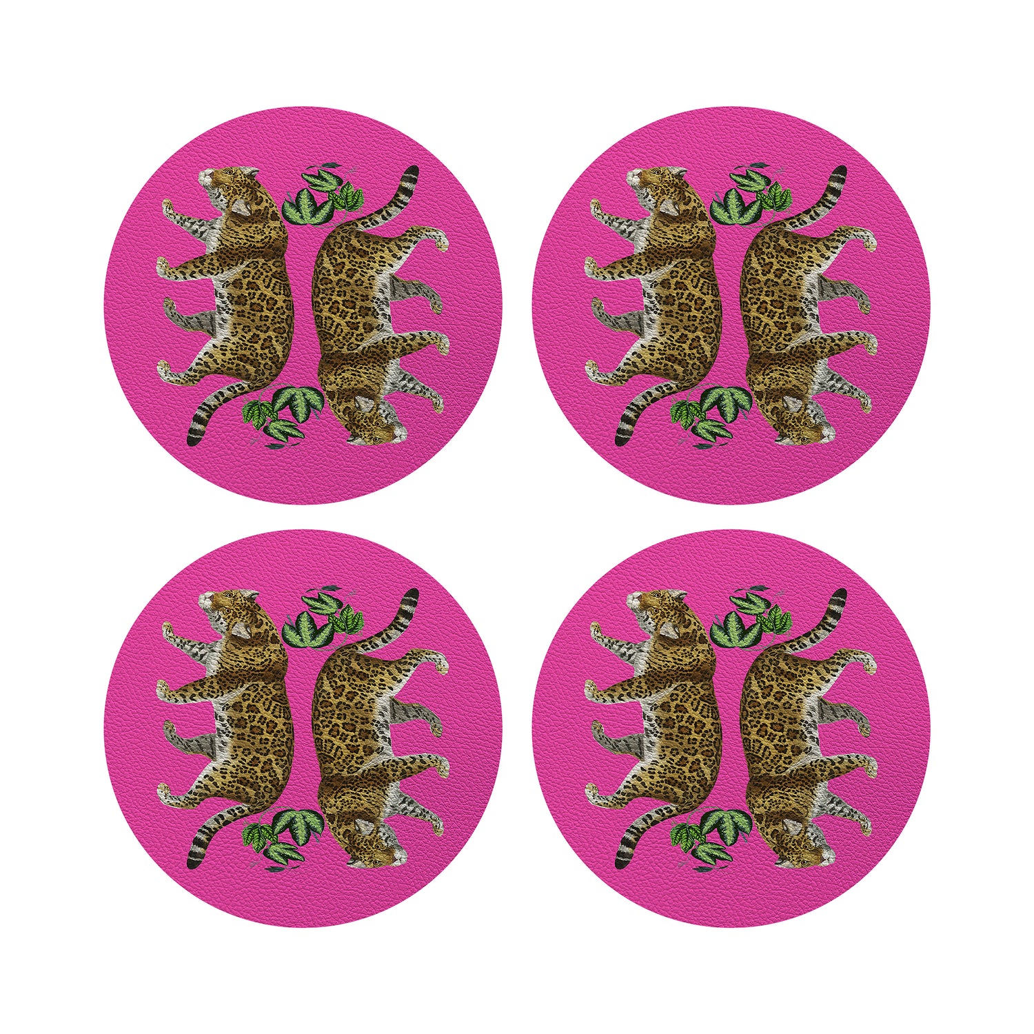 Leopard Seeing Double Hot Pink 16&quot; Round Pebble Placemats, Set of 4 - nicolettemayer.com
