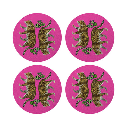 Leopard Seeing Double Hot Pink 16&quot; Round Pebble Placemats, Set of 4 - nicolettemayer.com

