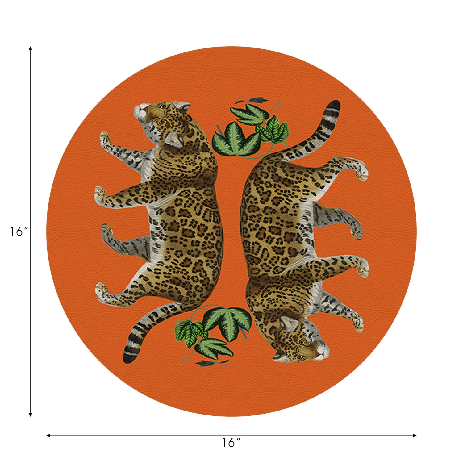 Leopard Seeing Double Orange Vegan Leather Round Pebble Placemat