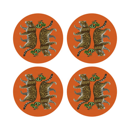 Leopard Seeing Double Orange 16&quot; Round Pebble Placemats, Set of 4 - nicolettemayer.com
