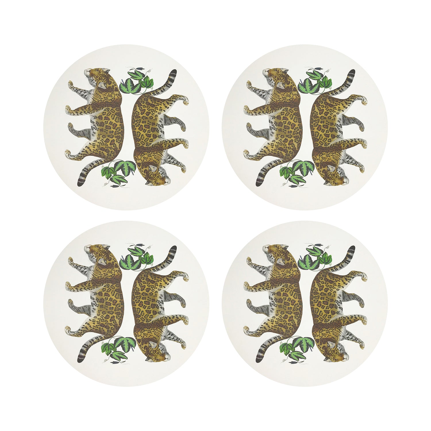 Leopard Seeing Double White 16&quot; Round Pebble Placemats, Set of 4 - nicolettemayer.com
