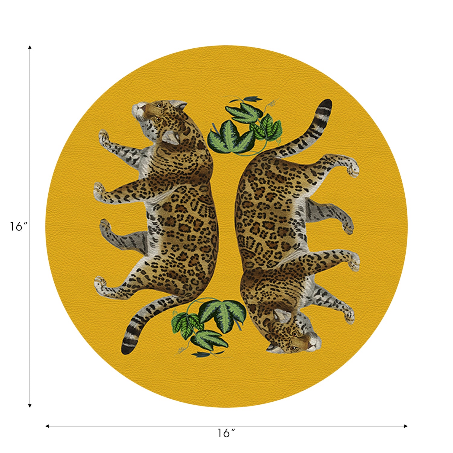 Leopard Seeing Double Yellow Vegan Leather Round Pebble Placemat