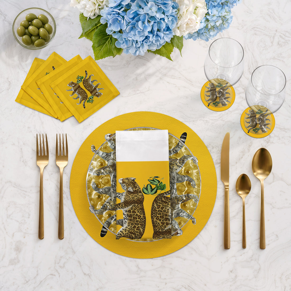 Leopard Seeing Double Yellow 16" Round Pebble Placemats, Set of 4 - nicolettemayer.com
