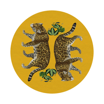 Leopard Seeing Double Yellow 16&quot; Round Pebble Placemats, Set of 4 - nicolettemayer.com
