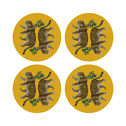 Leopard Seeing Double Yellow 16&quot; Round Pebble Placemats, Set of 4 - nicolettemayer.com
