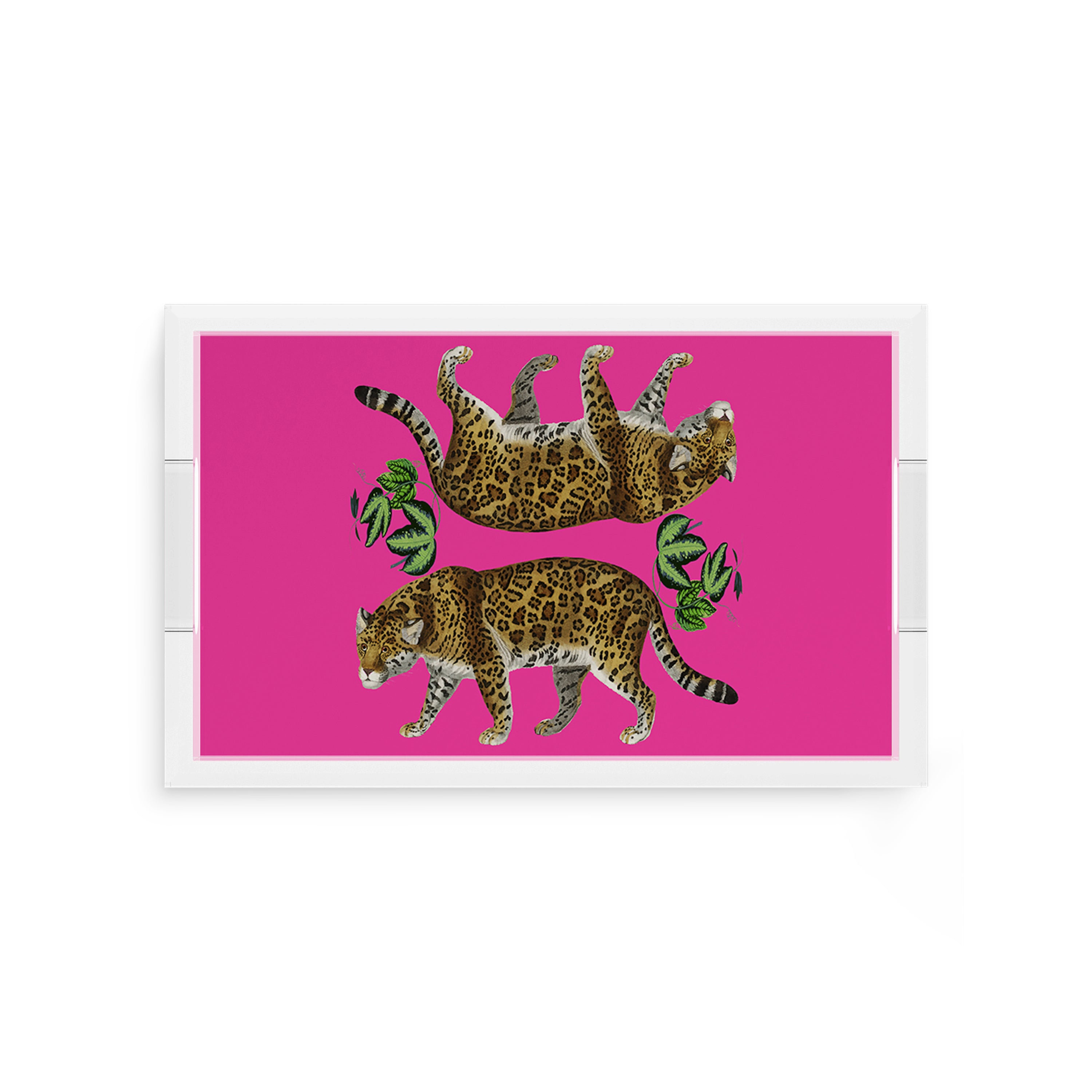 Leopard Seeing Double Hot Pink Acrylic Rectangle Decorative Tray