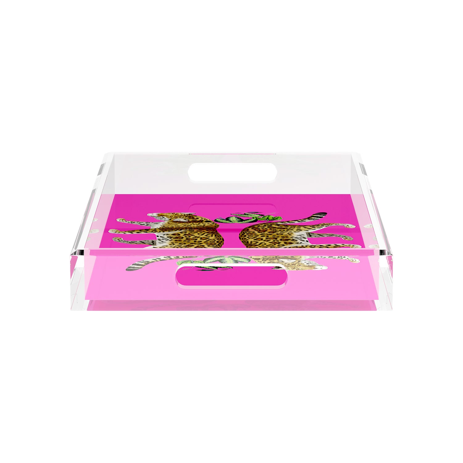 Leopard Seeing Double Hot Pink 17X10.5 Acrylic Tray - nicolettemayer.com
