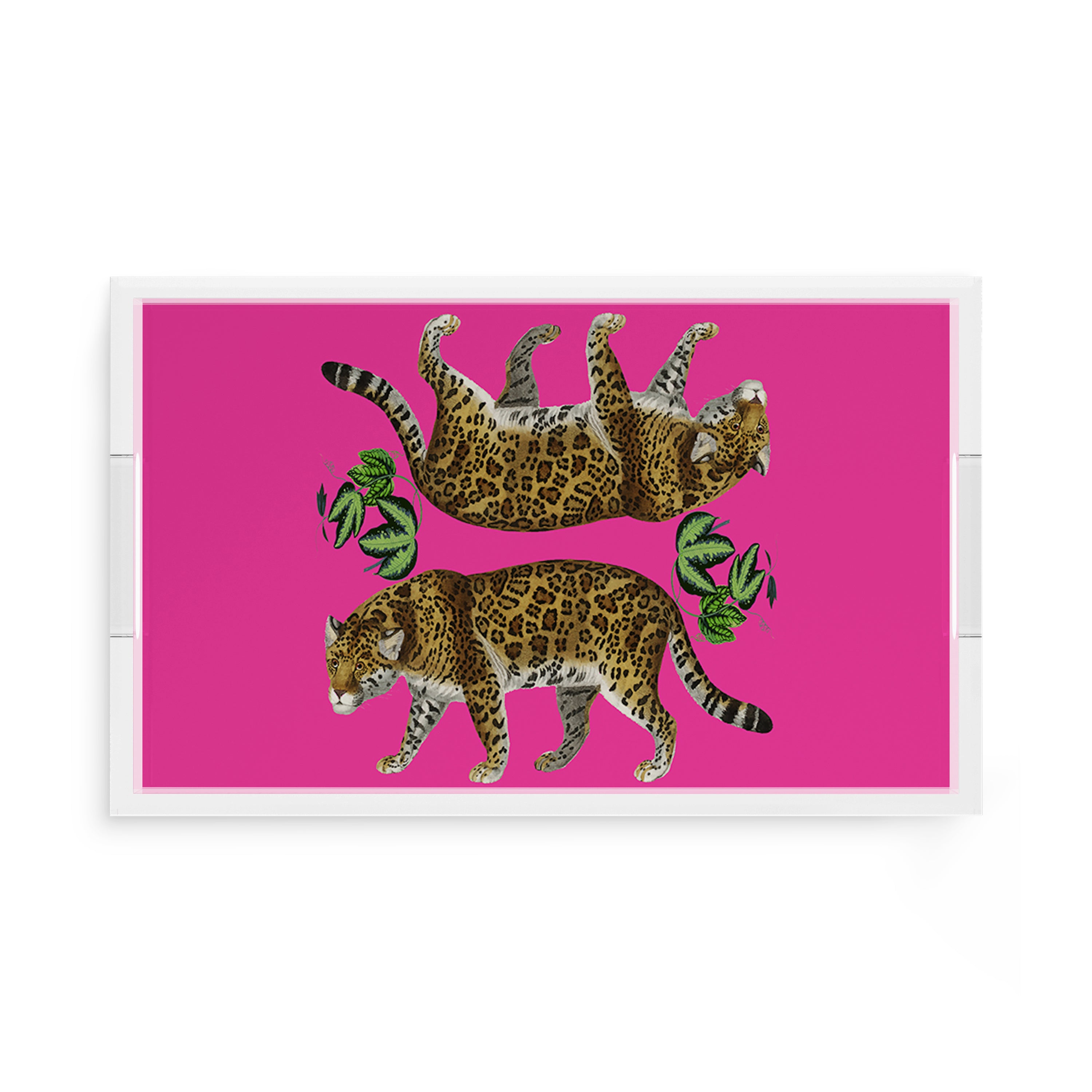 Leopard Seeing Double Hot Pink Acrylic Rectangle Decorative Tray