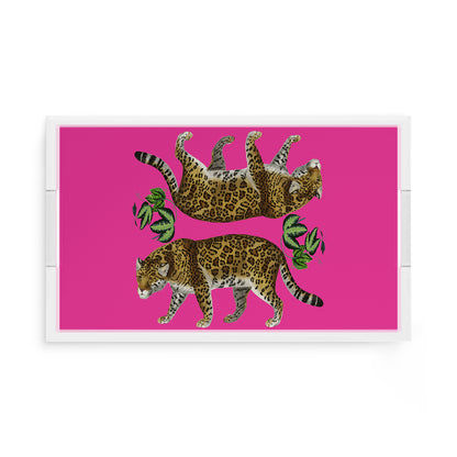 Leopard Seeing Double Hot Pink 17X10.5 Acrylic Tray - nicolettemayer.com
