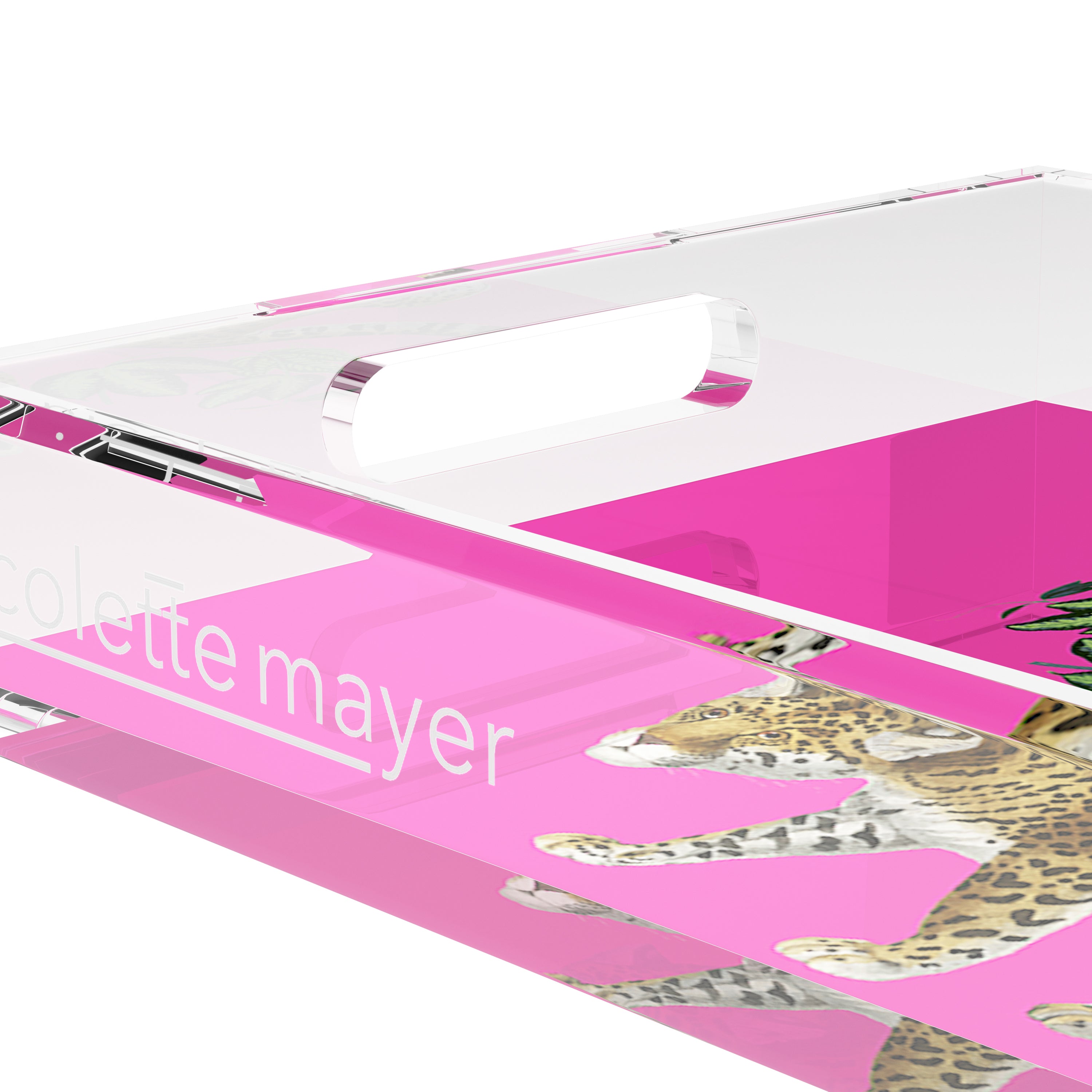 Leopard Seeing Double Hot Pink Acrylic Rectangle Decorative Tray
