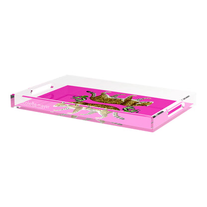 Leopard Seeing Double Hot Pink 22.5X14.5 Acrylic Tray - nicolettemayer.com
