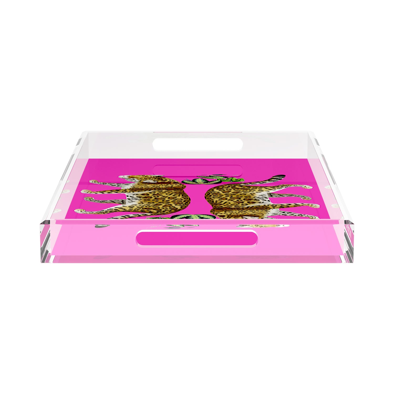 Leopard Seeing Double Hot Pink 22.5X14.5 Acrylic Tray - nicolettemayer.com
