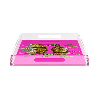 Leopard Seeing Double Hot Pink 22.5X14.5 Acrylic Tray - nicolettemayer.com
