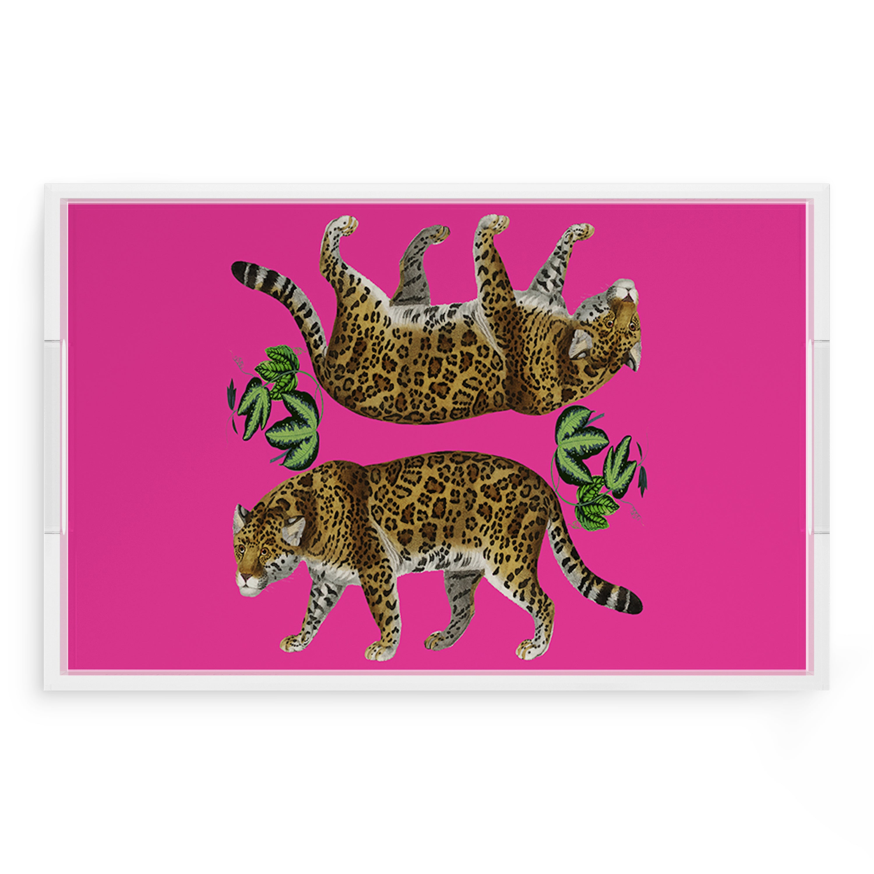 Leopard Seeing Double Hot Pink Acrylic Rectangle Decorative Tray