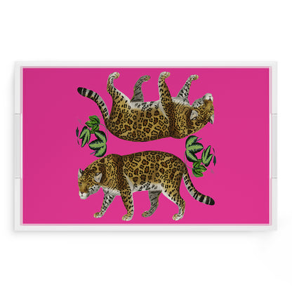 Leopard Seeing Double Hot Pink 22.5X14.5 Acrylic Tray - nicolettemayer.com
