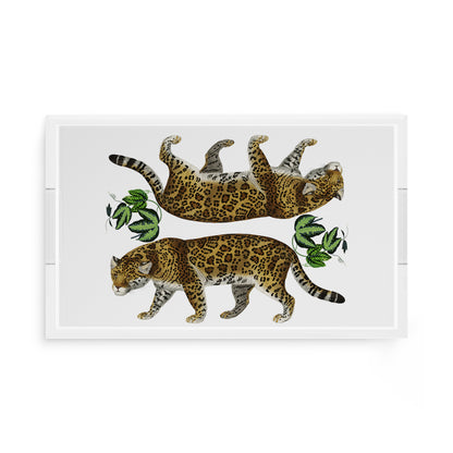 Leopard Seeing Double White 17X10.5 Acrylic Tray - nicolettemayer.com
