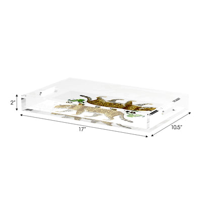 Leopard Seeing Double White 17X10.5 Acrylic Tray - nicolettemayer.com
