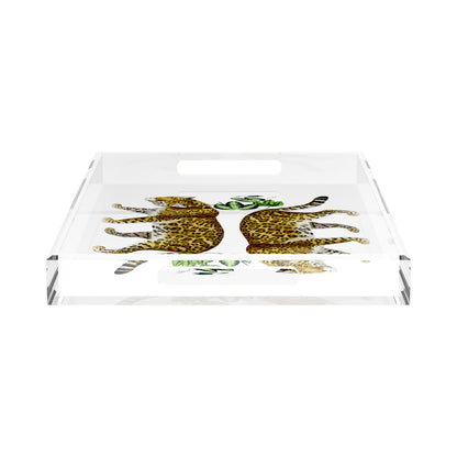 Leopard Seeing Double White 22.5X14.5 Acrylic Tray - nicolettemayer.com
