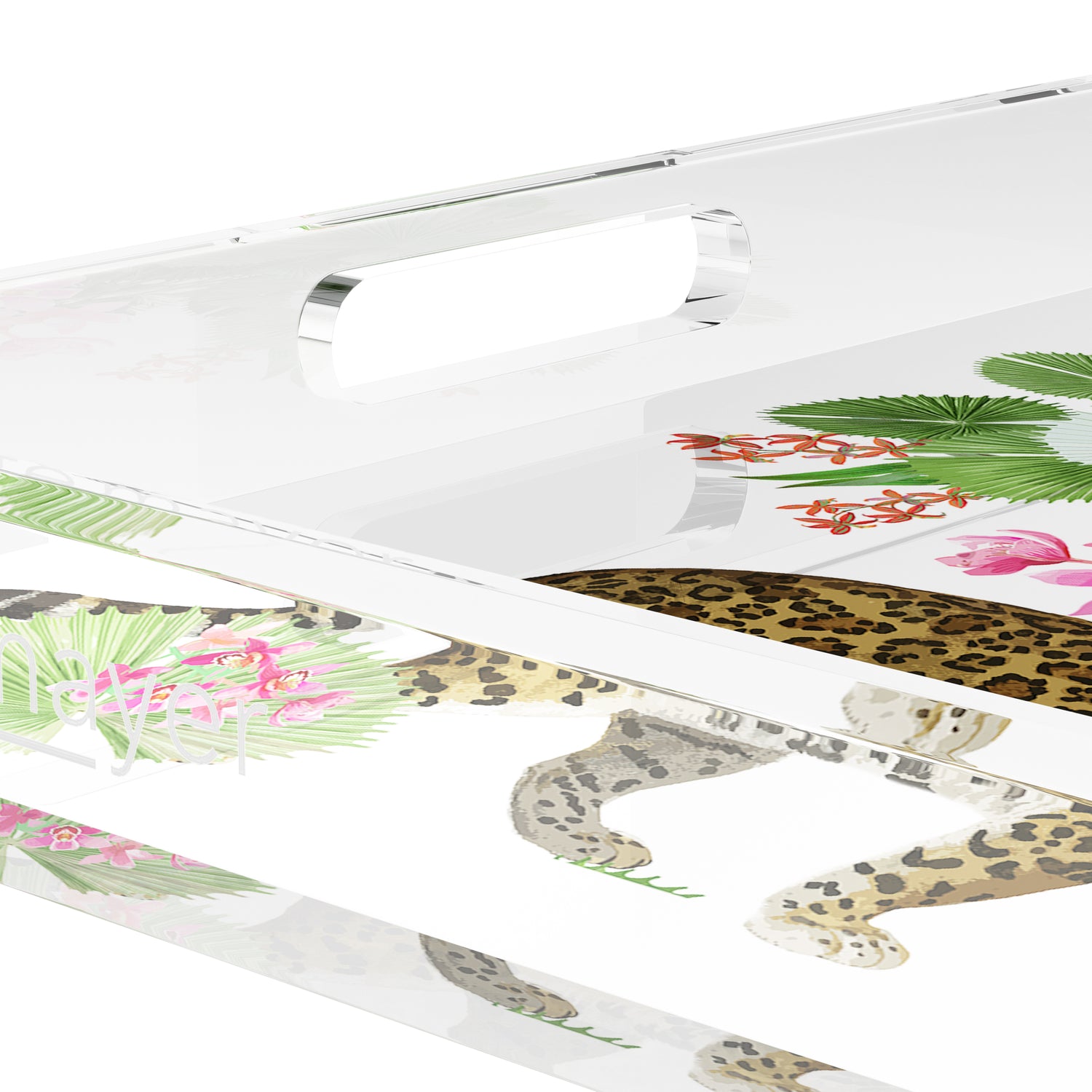 Leopard Walk Colorful 12X12 Acrylic Tray - nicolettemayer.com
