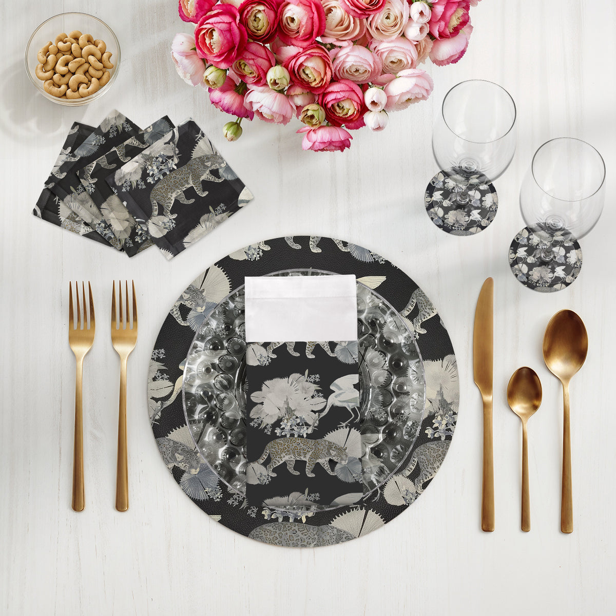 Leopard Walk Tischsets, rund, Kieselsteine, 40,6 cm, Schwarz, 4er-Set