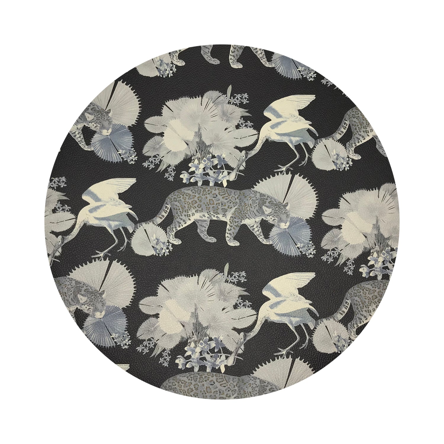 Leopard Walk Black 16&quot; Round Pebble Placemats, Set of 4 - nicolettemayer.com
