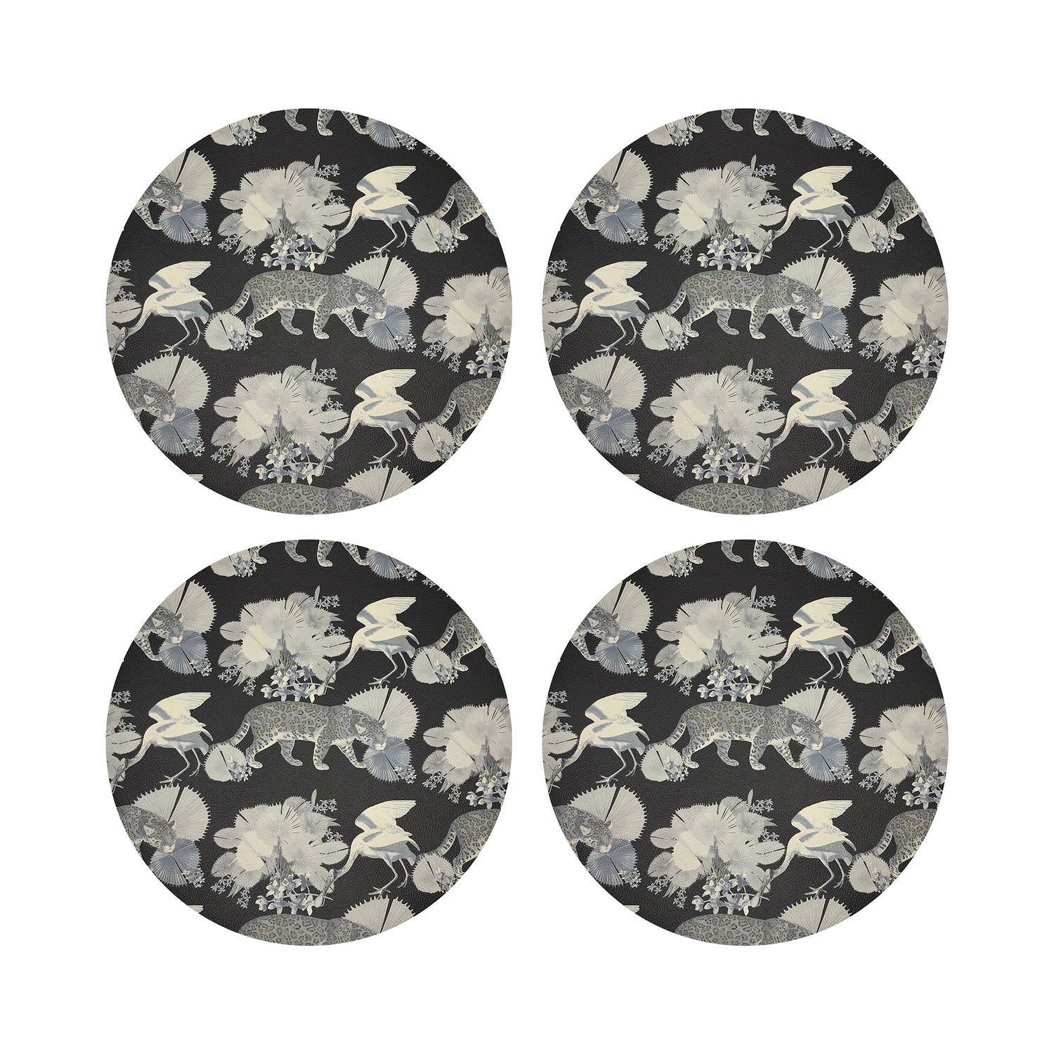 Leopard Walk Black 16&quot; Round Pebble Placemats, Set of 4 - nicolettemayer.com
