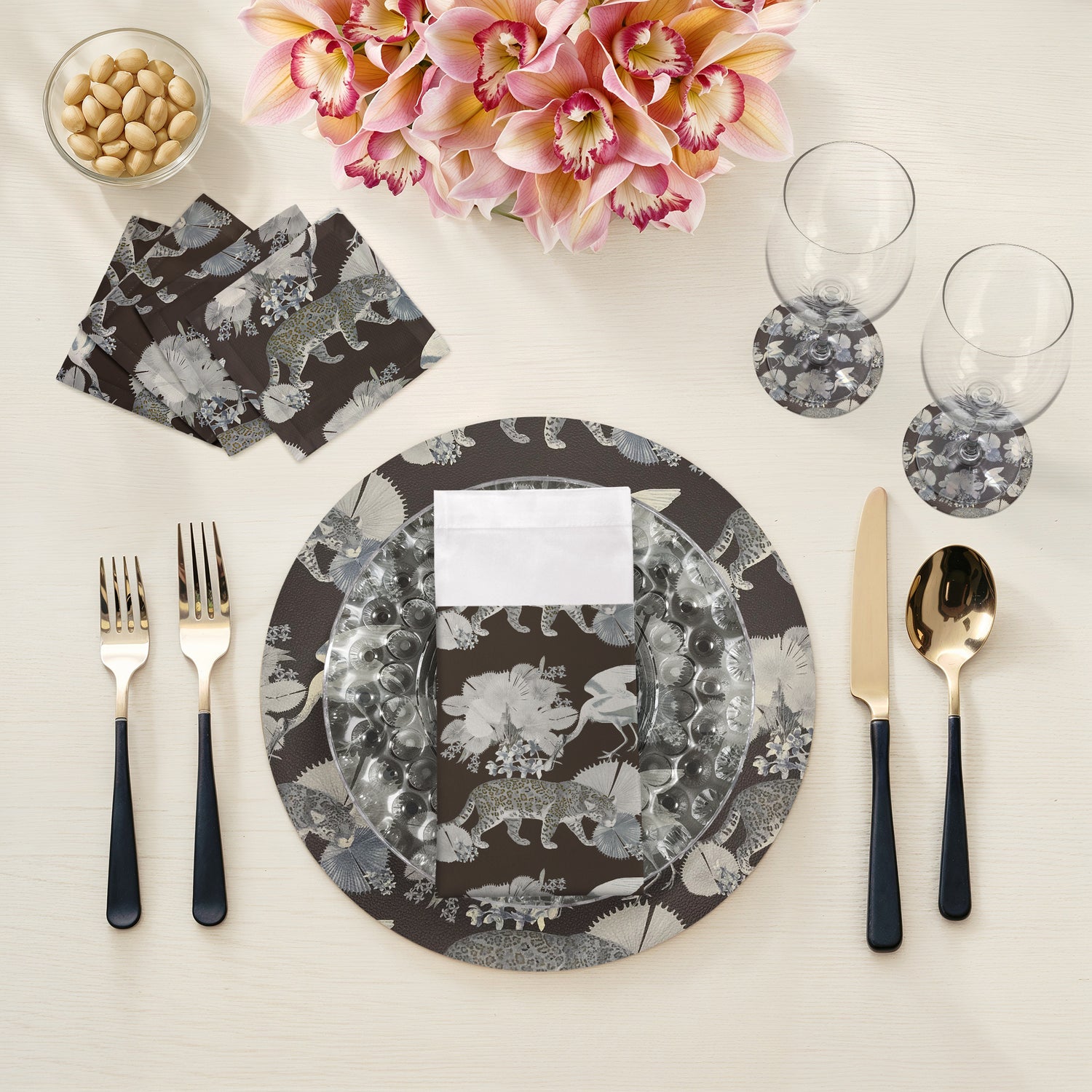 Leopard Walk Chocolatte 16" Round Pebble Placemats, Set of 4 - nicolettemayer.com
