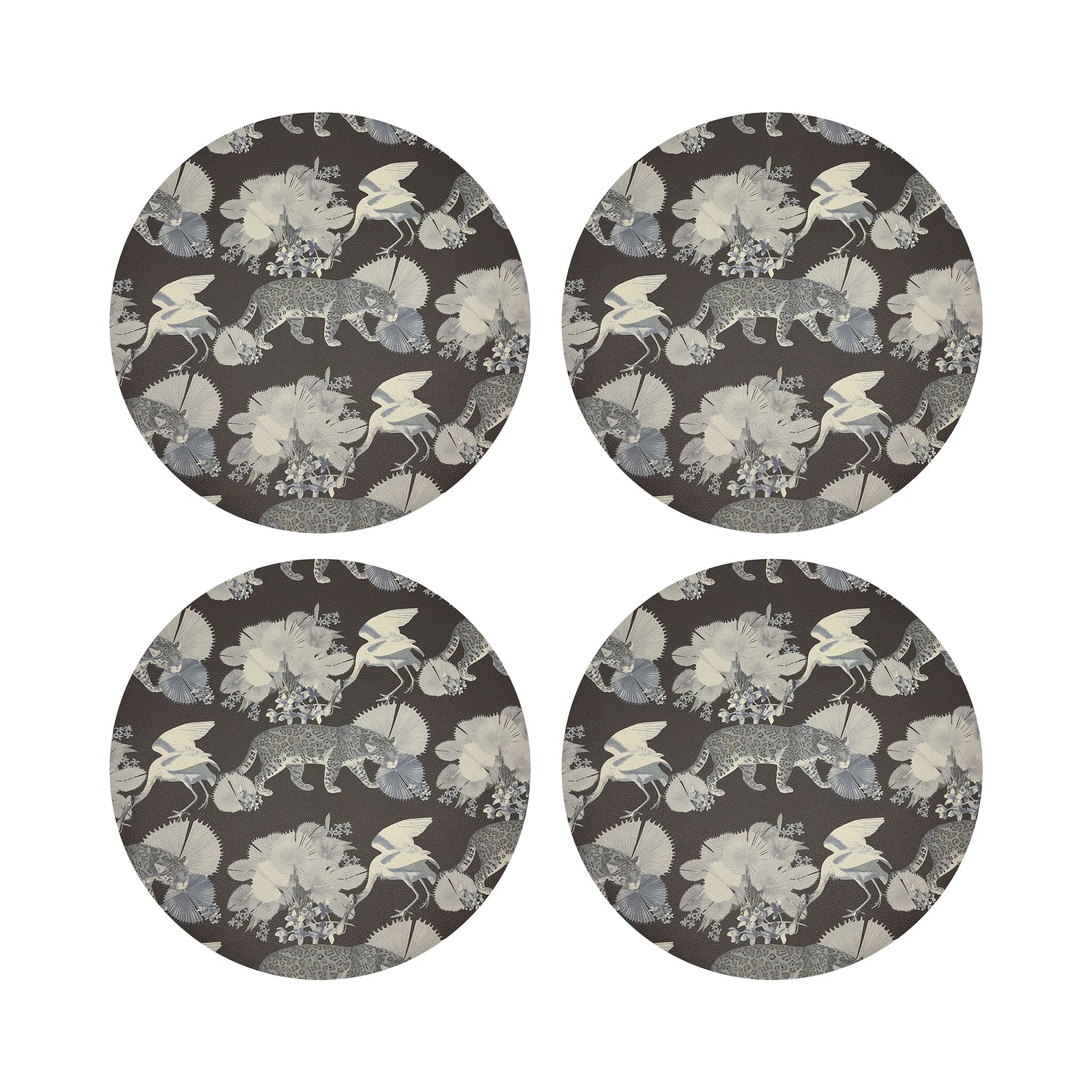 Leopard Walk Chocolatte Vegan Leather Round Pebble Placemat