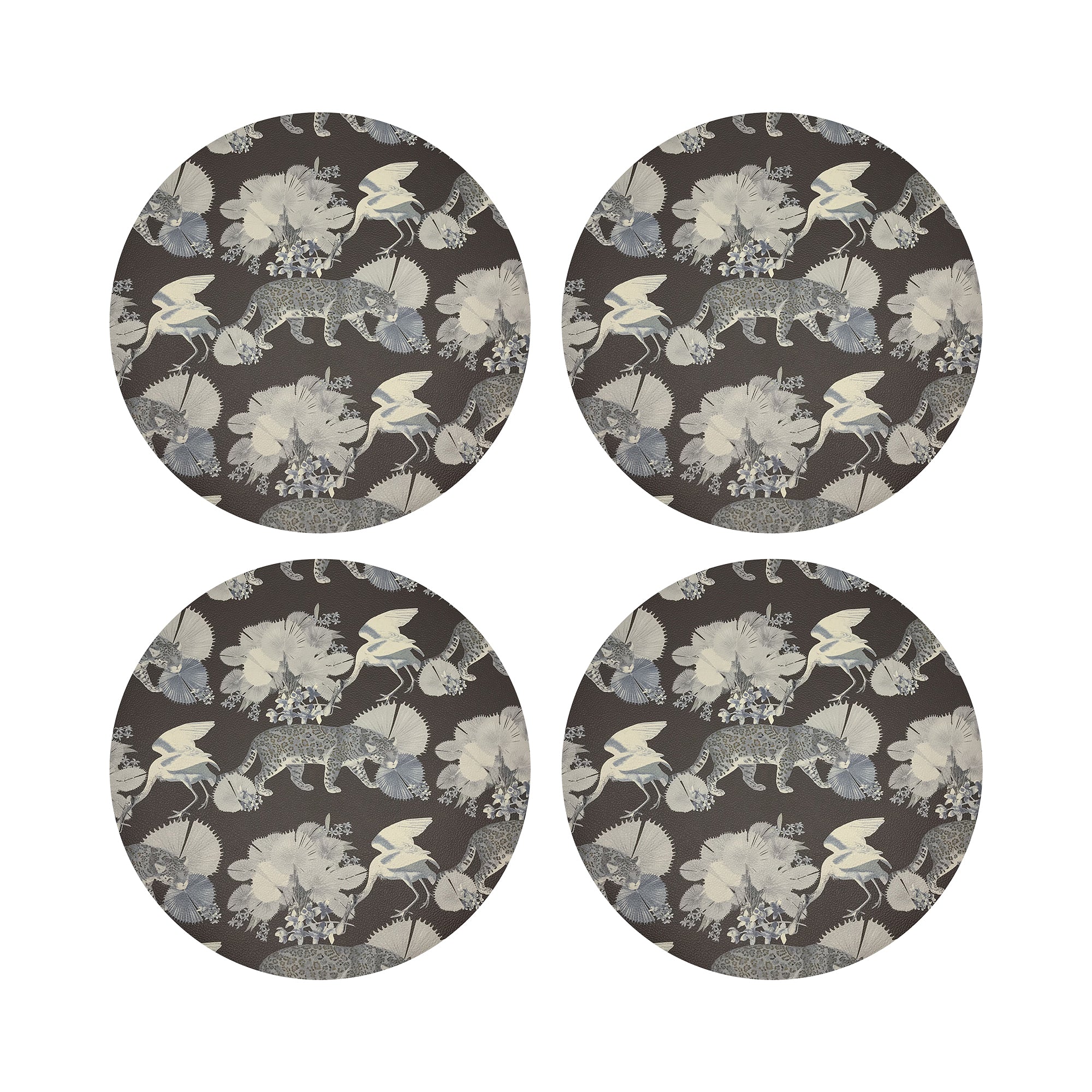 Leopard Walk Chocolatte Vegan Leather Round Pebble Placemat