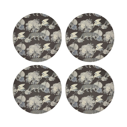 Leopard Walk Chocolatte Vegan Leather Round Pebble Placemat