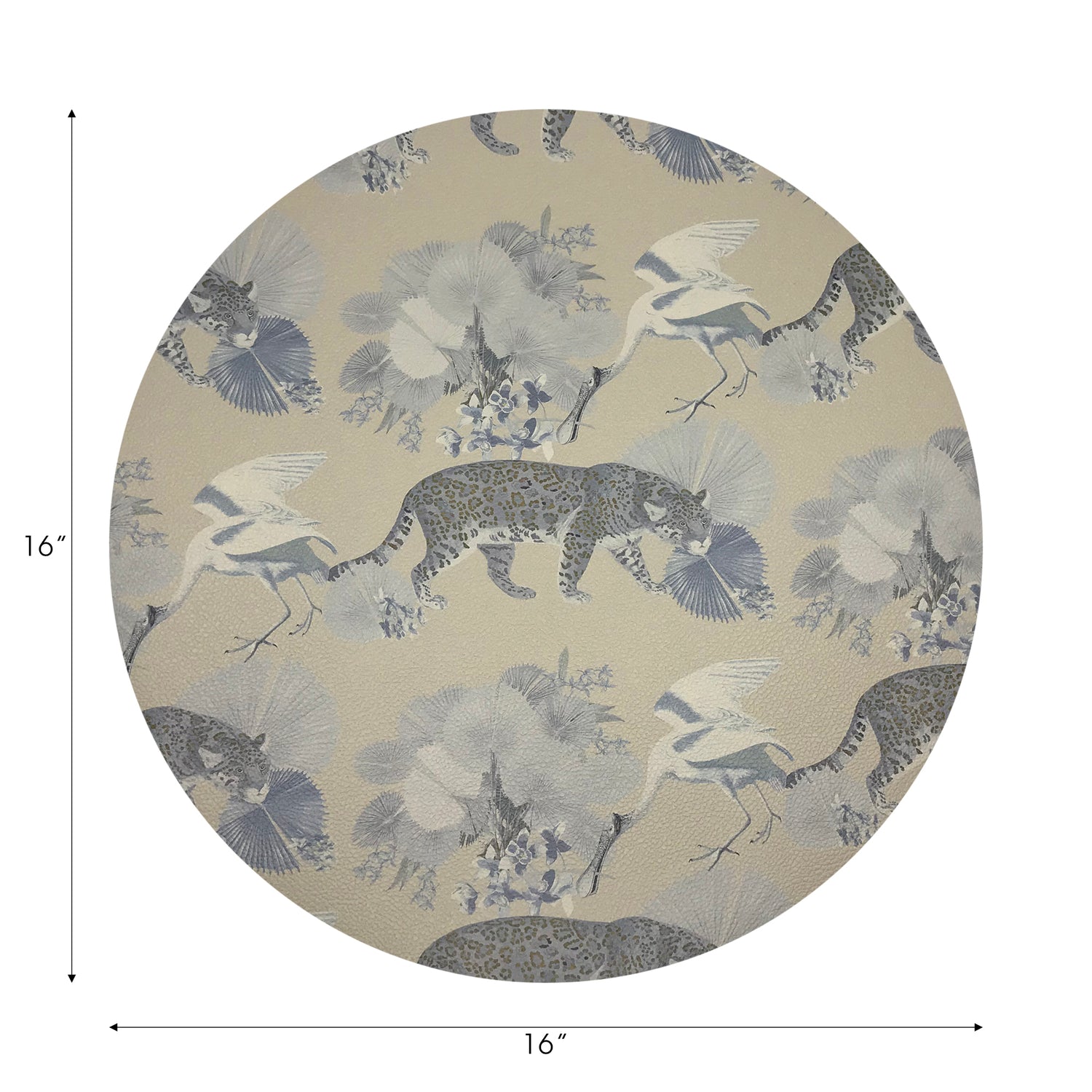 Leopard Walk Cream Vegan Leather Round Pebble Placemat