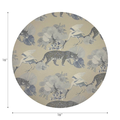 Leopard Walk Cream Vegan Leather Round Pebble Placemat