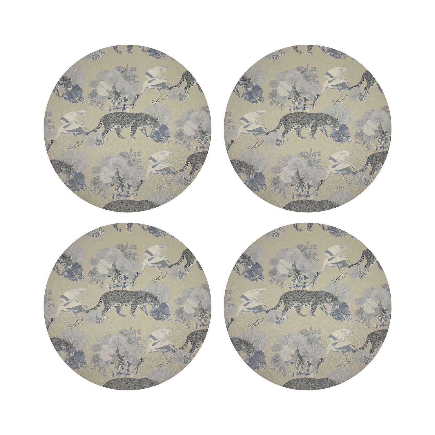Leopard Walk Cream Vegan Leather Round Pebble Placemat - nicolettemayer.com