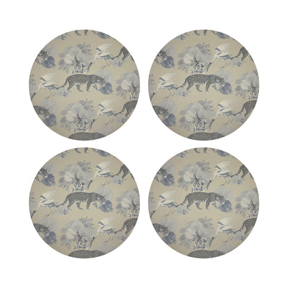Leopard Walk Cream Vegan Leather Round Pebble Placemat - nicolettemayer.com