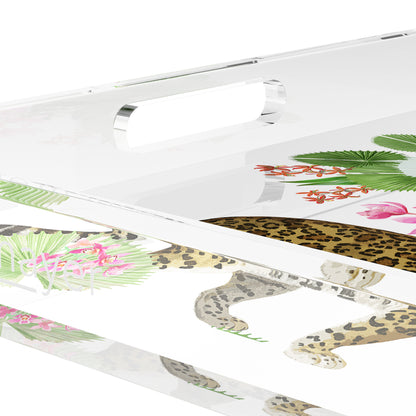 Leopard Walk Colorful 18X18 Acrylic Tray - nicolettemayer.com
