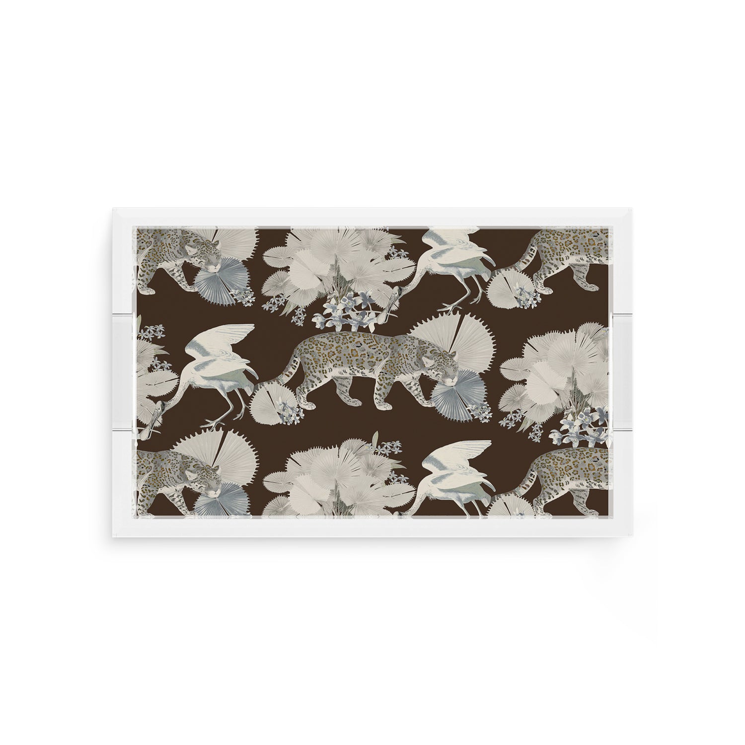 Leopard Walk Chocolatte 12.5X7.75 Acrylic Tray - nicolettemayer.com
