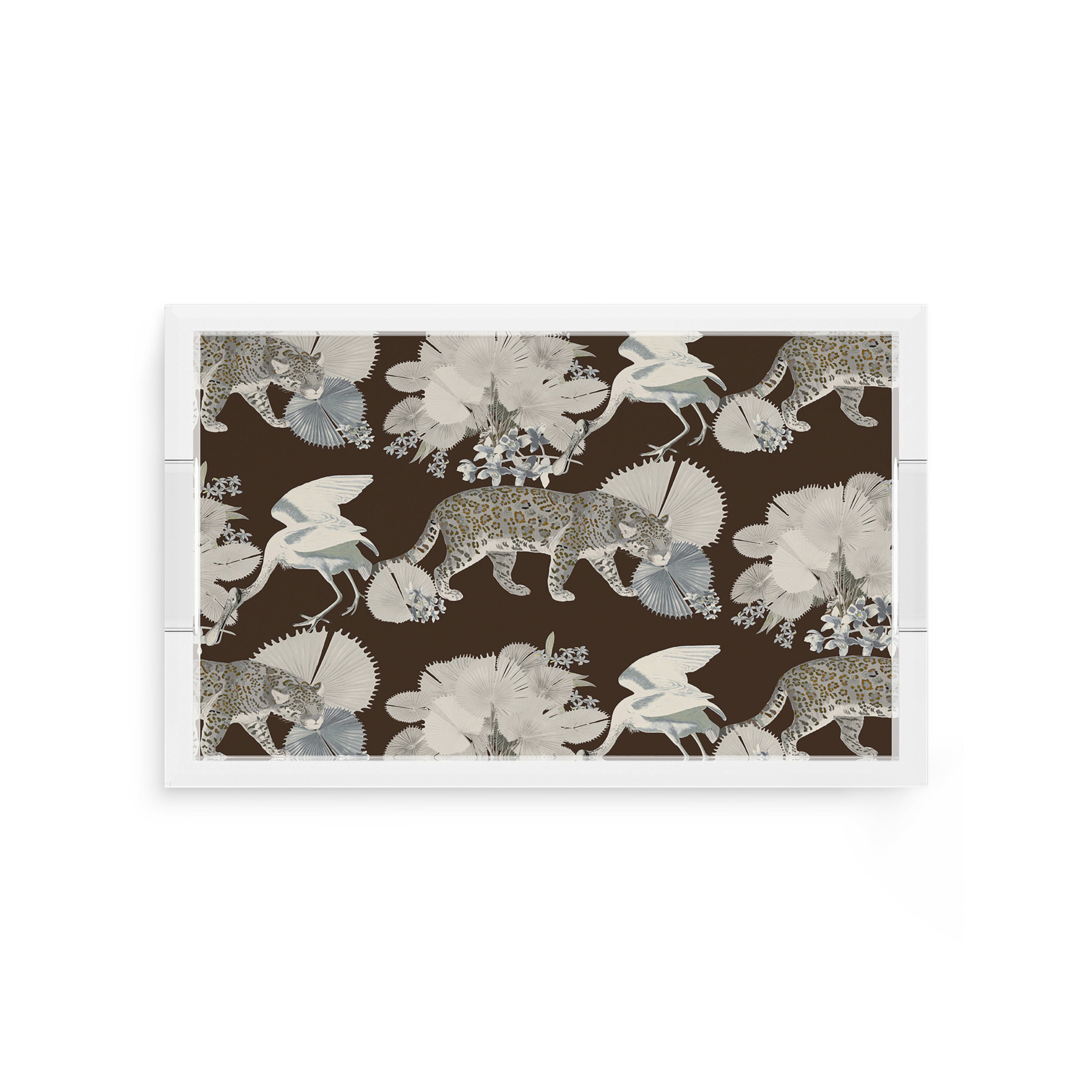 Leopard Walk Chocolatte 12.5X7.75 Acrylic Tray - nicolettemayer.com
