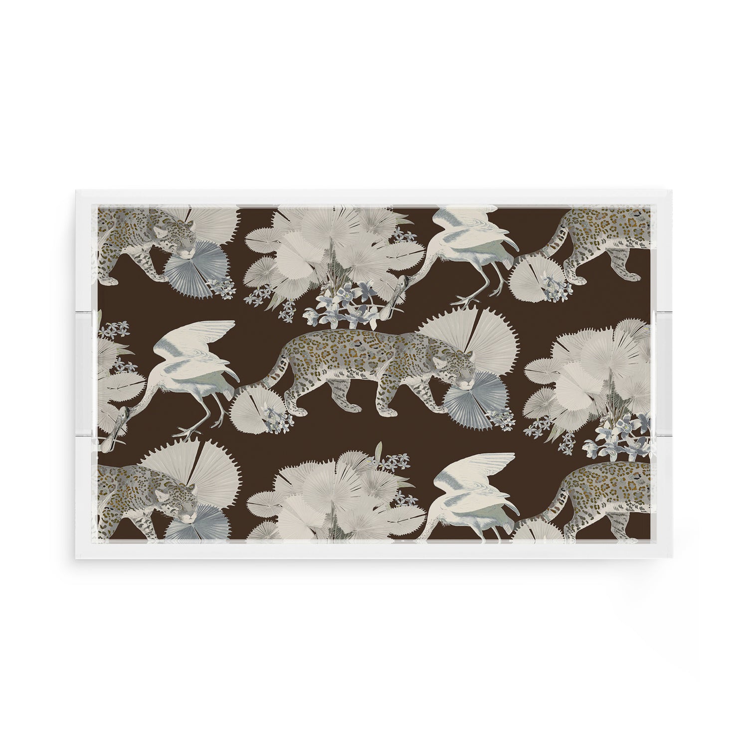 Leopard Walk Chocolatte 17X10.5 Acrylic Tray - nicolettemayer.com
