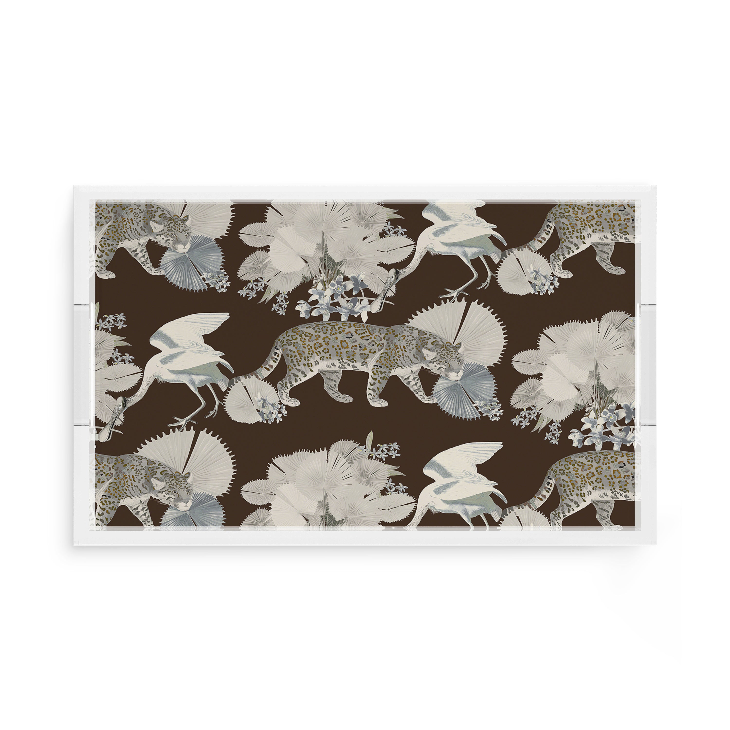 Leopard Walk Chocolatte 17X10.5 Acrylic Tray - nicolettemayer.com
