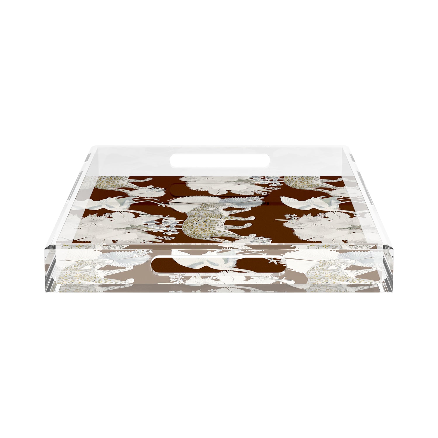 Leopard Walk Chocolatte 22.5X14.5 Acrylic Tray - nicolettemayer.com
