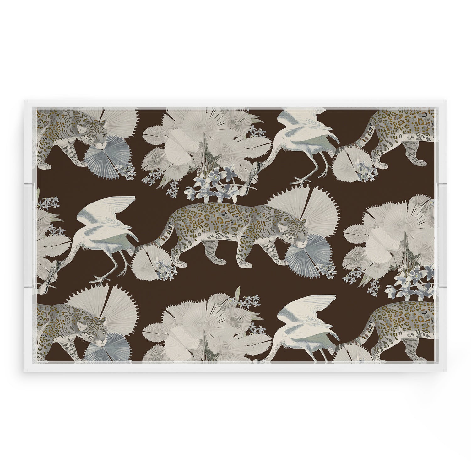 Leopard Walk Chocolatte 22.5X14.5 Acrylic Tray - nicolettemayer.com
