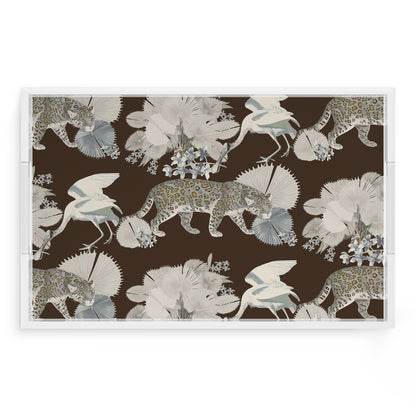 Leopard Walk Chocolatte 22.5X14.5 Acrylic Tray - nicolettemayer.com
