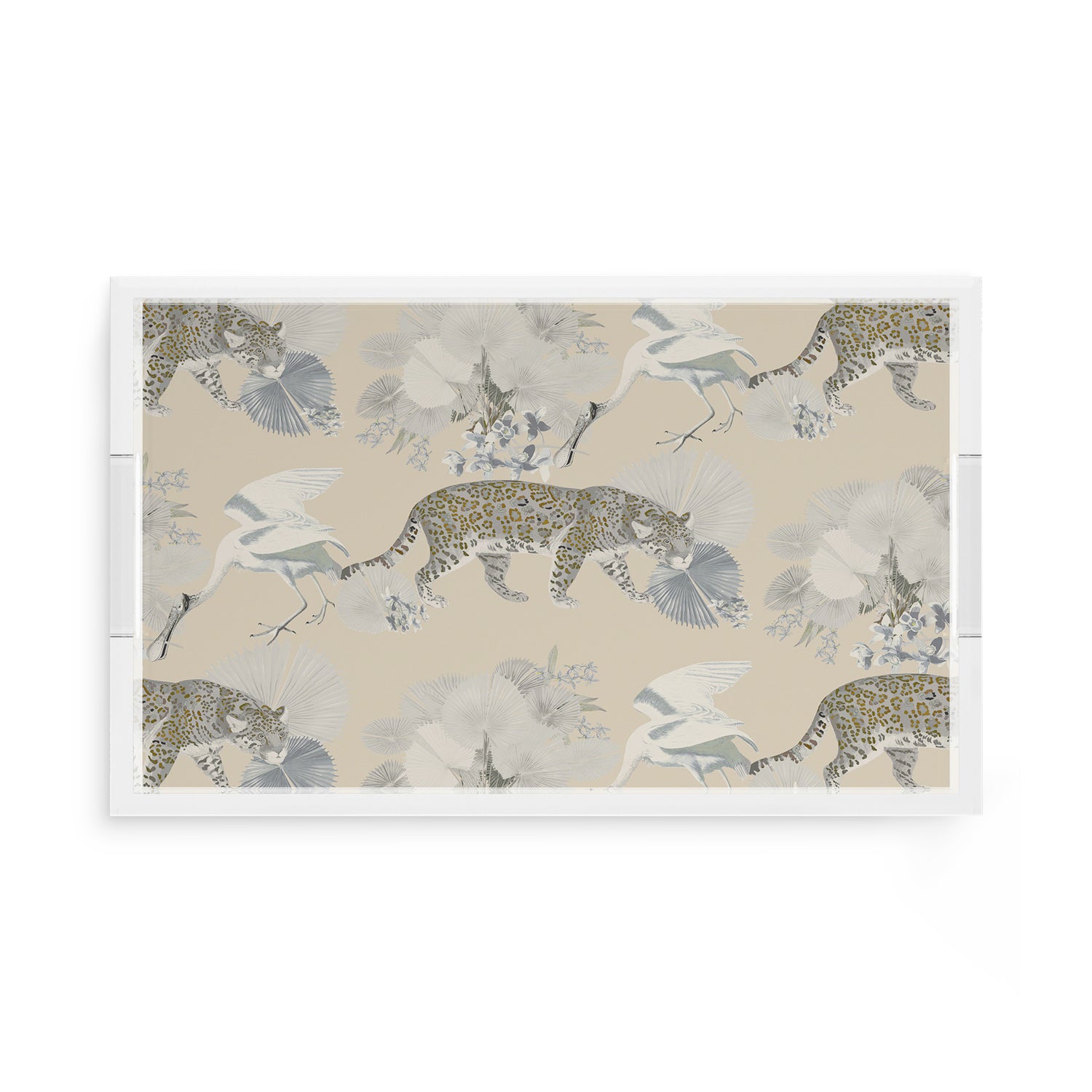 Leopard Walk Cream 17X10.5 Acrylic Tray - nicolettemayer.com
