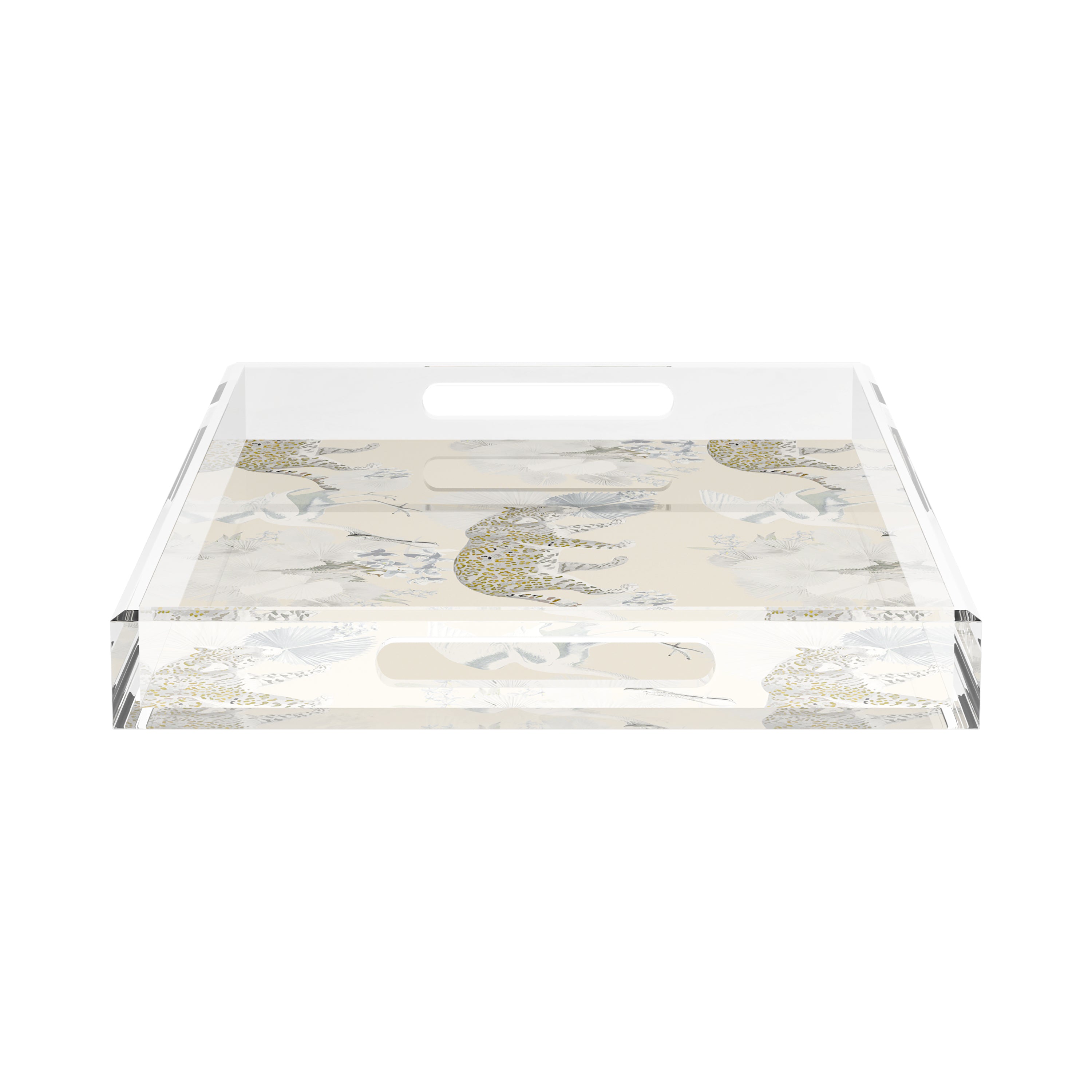 Leopard Walk Cream 22.5X14.5 Acrylic Tray - nicolettemayer.com
